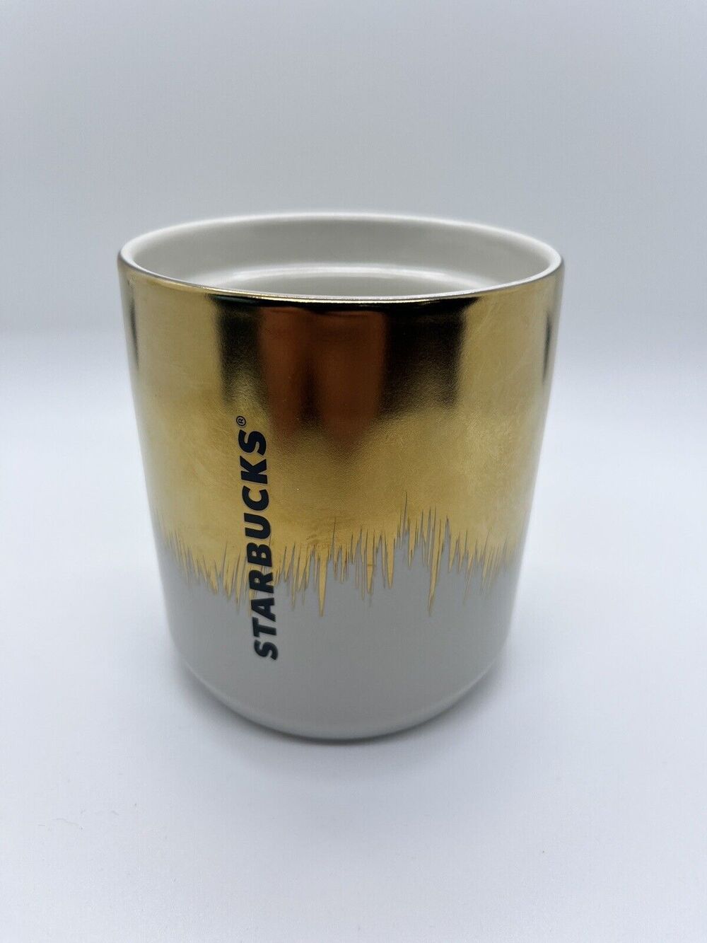 Starbucks Coffee Co. No Handle Coffee Mug 8 Fl Oz Gold And White Bone China 2012